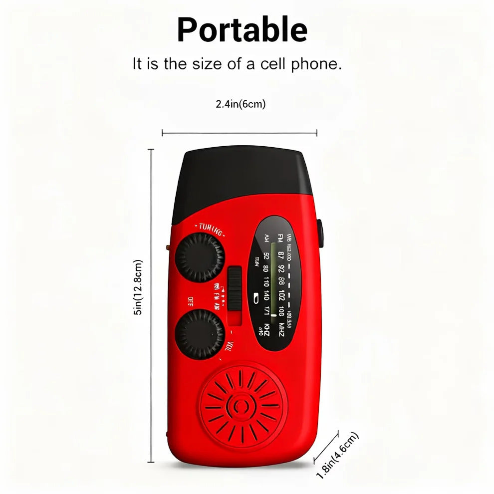 Hand crank AM/FM radio with USB charging option and 2000mAh battery