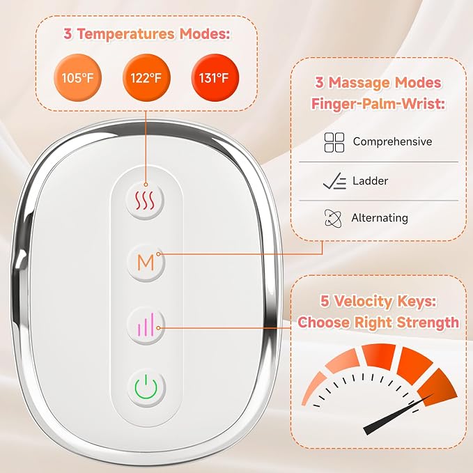 Close-up of the massage machine's power, mode and intensity control buttons.