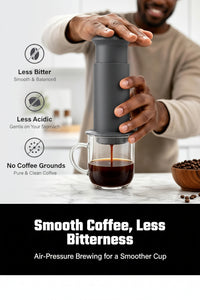 Hand press coffee maker for ground coffee preparation