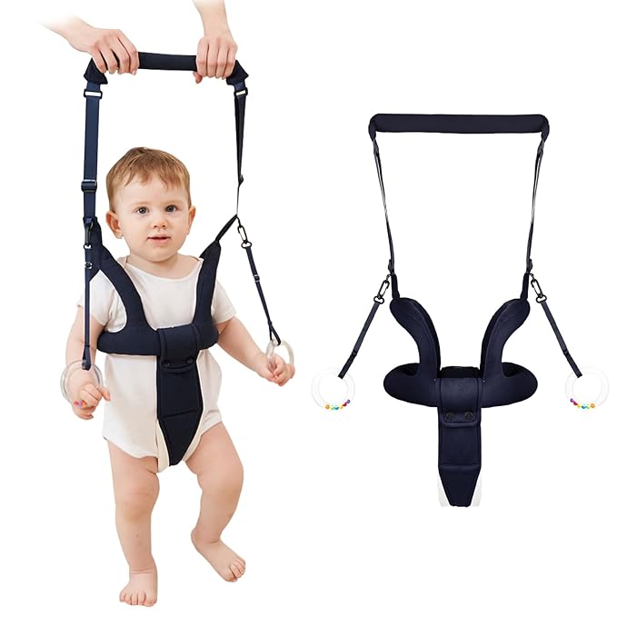 Adjustable handheld baby walking support harness with padded body section