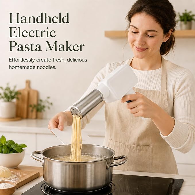Handheld pasta making machine for fresh homemade noodles
