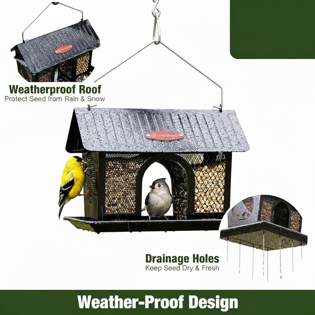 hanging metal bird feeder for backyard, garden, and patio