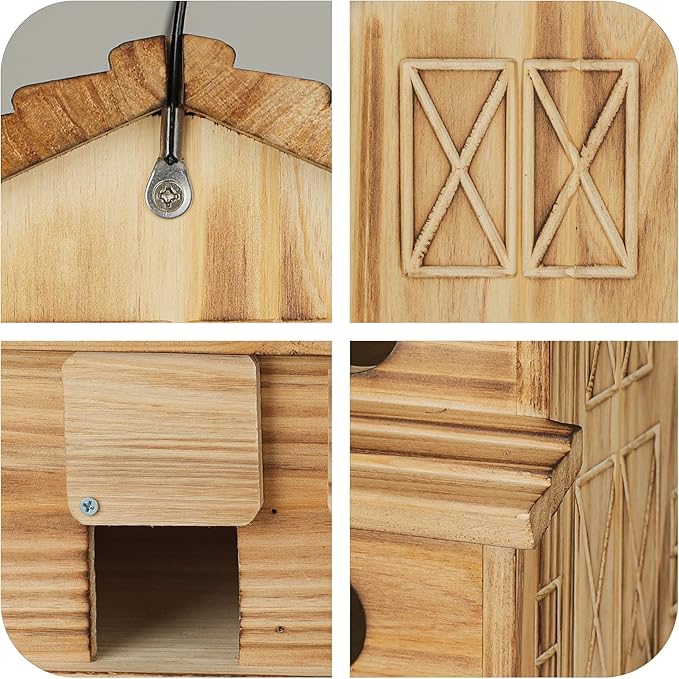 Hanging wooden bird house for garden and patio use