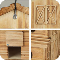 Hanging wooden bird house for garden and patio use