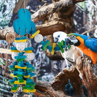 Hanging Wooden Cage Toy for Large Birds with Colorful Beads and Bells