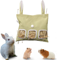 Hanging Rabbit Hay Feeder Bag for Guinea Pigs, Bunnies, and Small Pets - Green