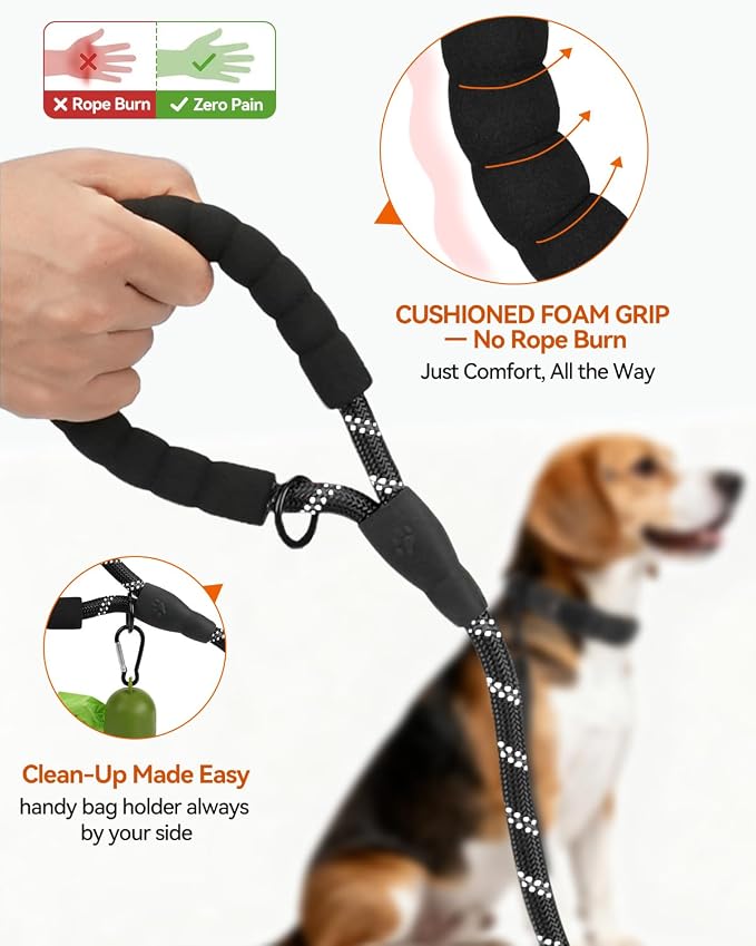 Heavy-duty small dog leash with padded handle and secure clip