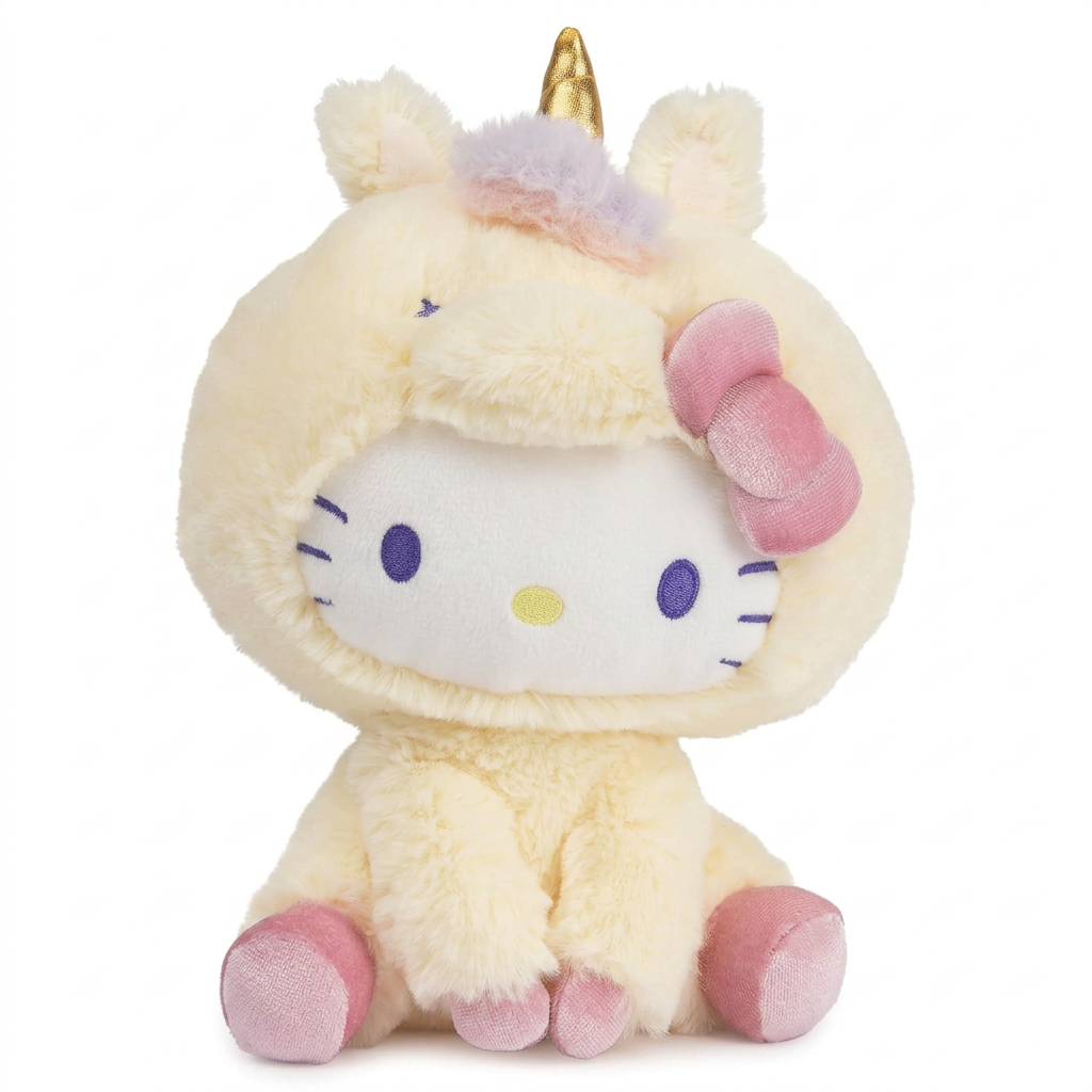 Hello Kitty unicorn plush toy for kids 1+ with soft yellow fur