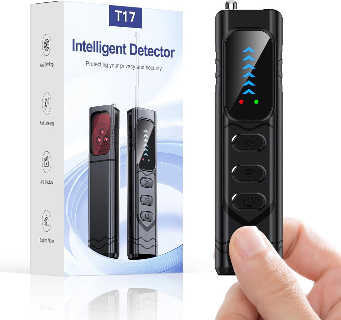Hidden Camera Detector in black, designed for privacy protection and spy device detection.