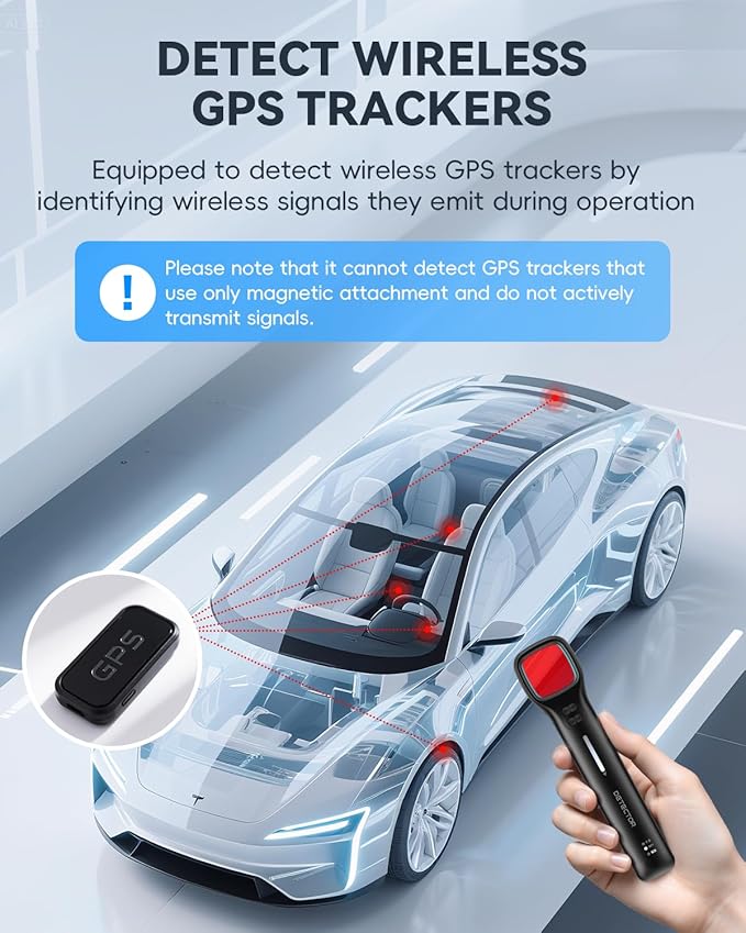 Compact Hidden Camera Detector with a travel pouch, ideal for protecting privacy on the go.
