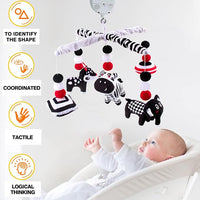 High-contrast black and white shapes on baby crib mobile
