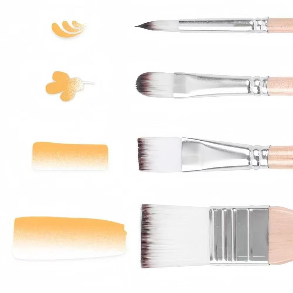 High-quality 24-piece brush set for fine detail and broad strokes in oil, gouache, and watercolor painting