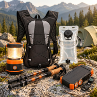 Hike and Camp Essentials Bundle with hydration backpack trekking poles solar power bank and LED lantern