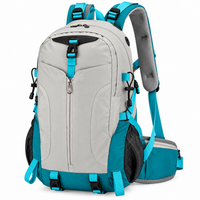 Hiking backpack with 40L capacity and breathable back panel for outdoor travel.