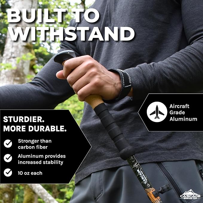 Hiking poles with ergonomic extended down grip and comfortable handle