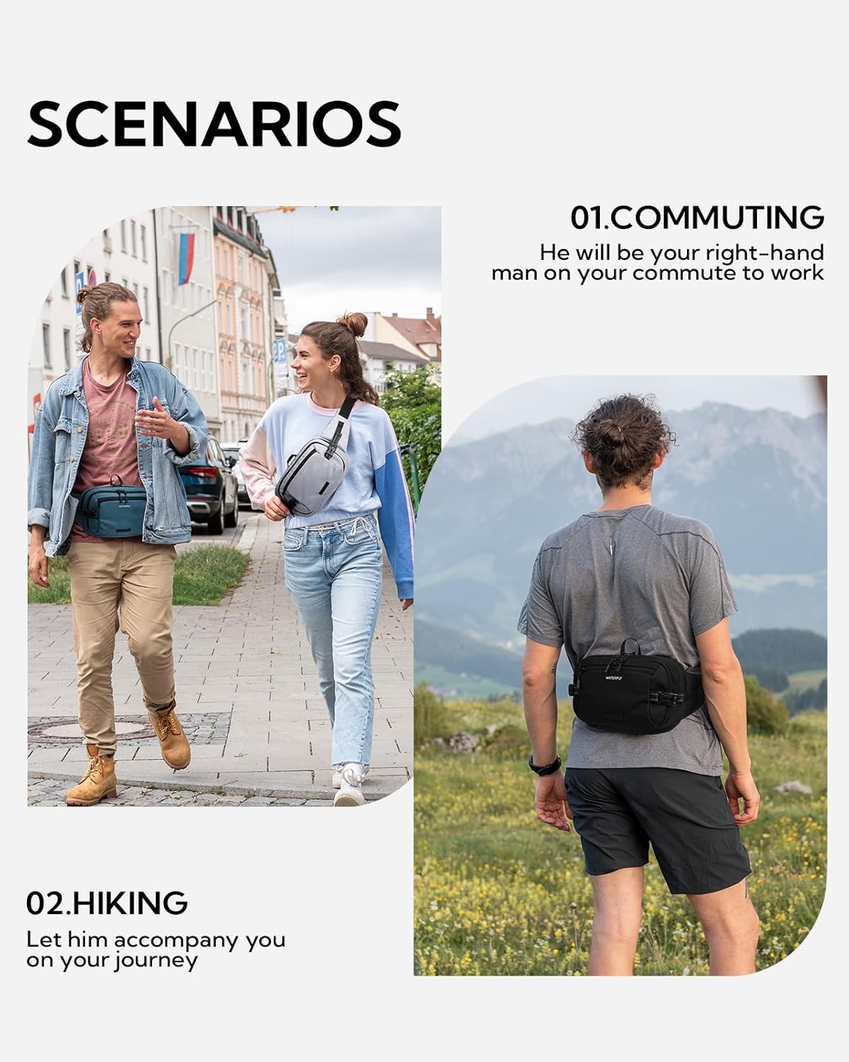 Hiking waist bag pouch with compact carry design