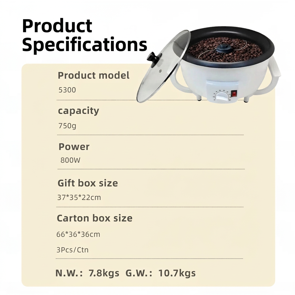 Home coffee roasting machine for compatible raw coffee beans