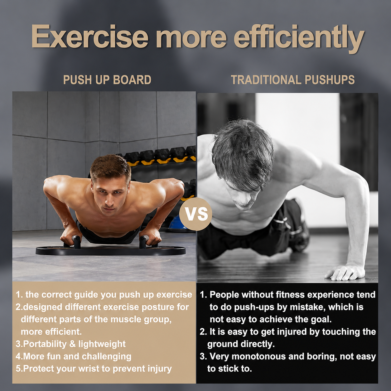 Home fitness push up board training tool with ergonomic handle design