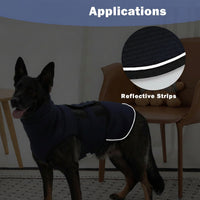 Dog Wearing A Hooded Comfort Vest During Indoor Relaxation