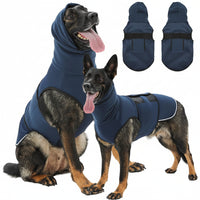 Dog Wearing A Hooded Comfort Vest During Indoor Relaxation