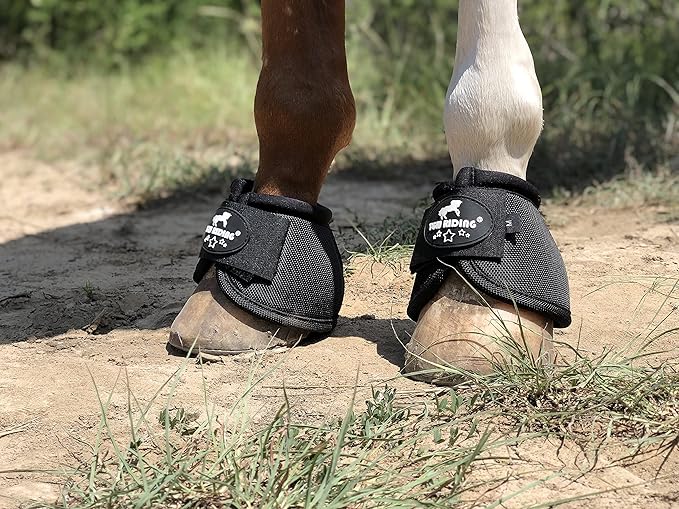 Horse bell boots with strap closure