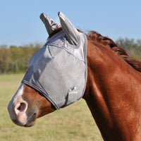 Gray horse fly mask with ears and fine mesh design