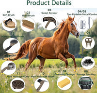 Horse grooming brush and curry comb set for horses and ponies