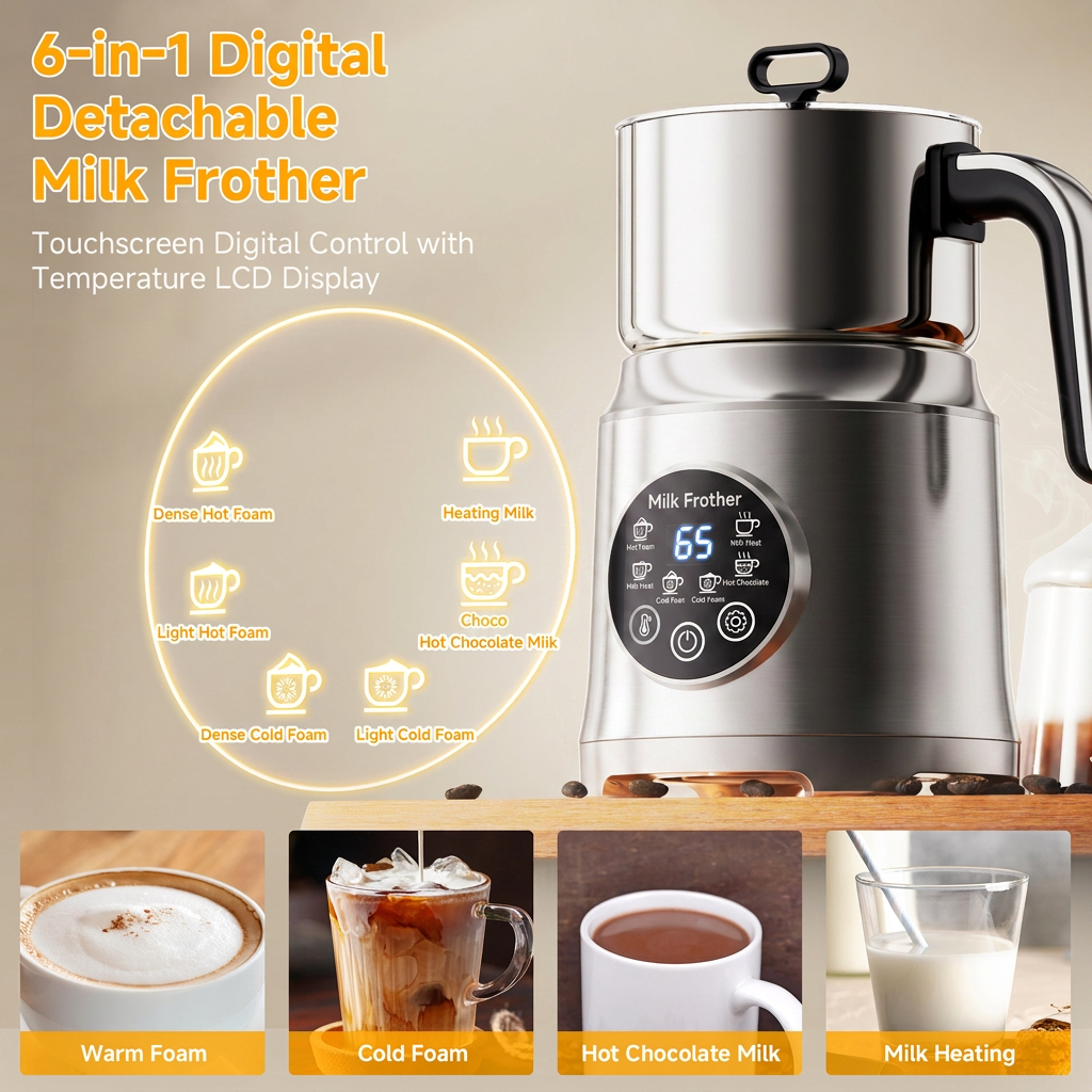 Electric hot and cold milk frother for everyday beverage use