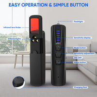 portable hidden camera detector scanning hotel room for spy cameras and GPS trackers