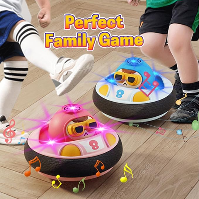 Hover football toy with interactive light and sound effects