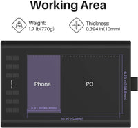 Huion Inspiroy H1060P package contents with tablet, pen, and accessories