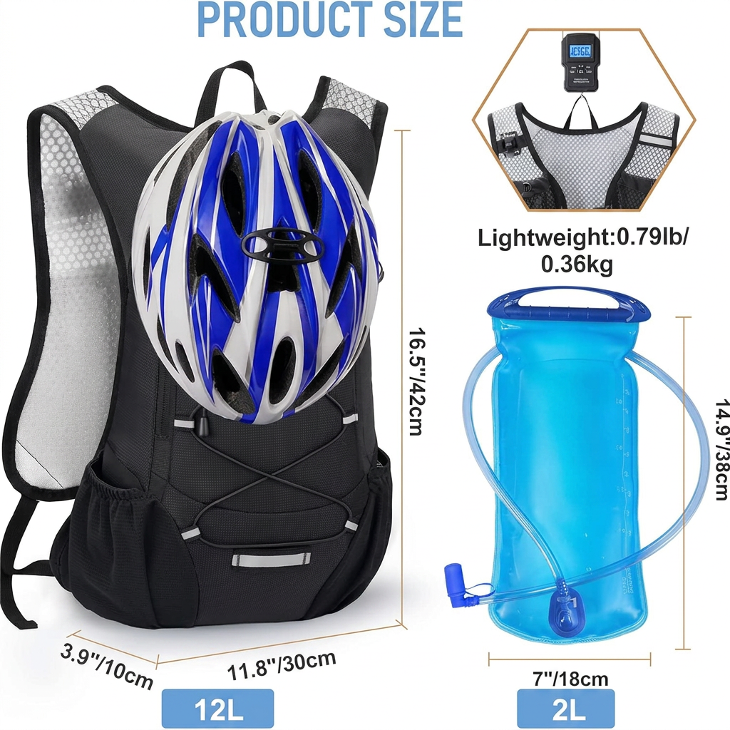 Hydration backpack with storage pockets for phone keys snacks and travel essentials