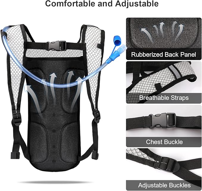 Lightweight hydration pack for men women and kids with ergonomic adjustable straps