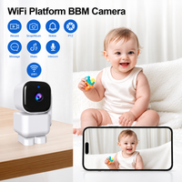 Compact baby monitoring camera positioned securely away from a crib in a nursery.