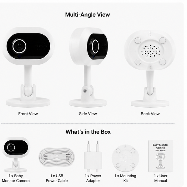 Indoor camera showing built-in speaker feature