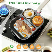 Divided breakfast pan designed for compatible induction stovetops