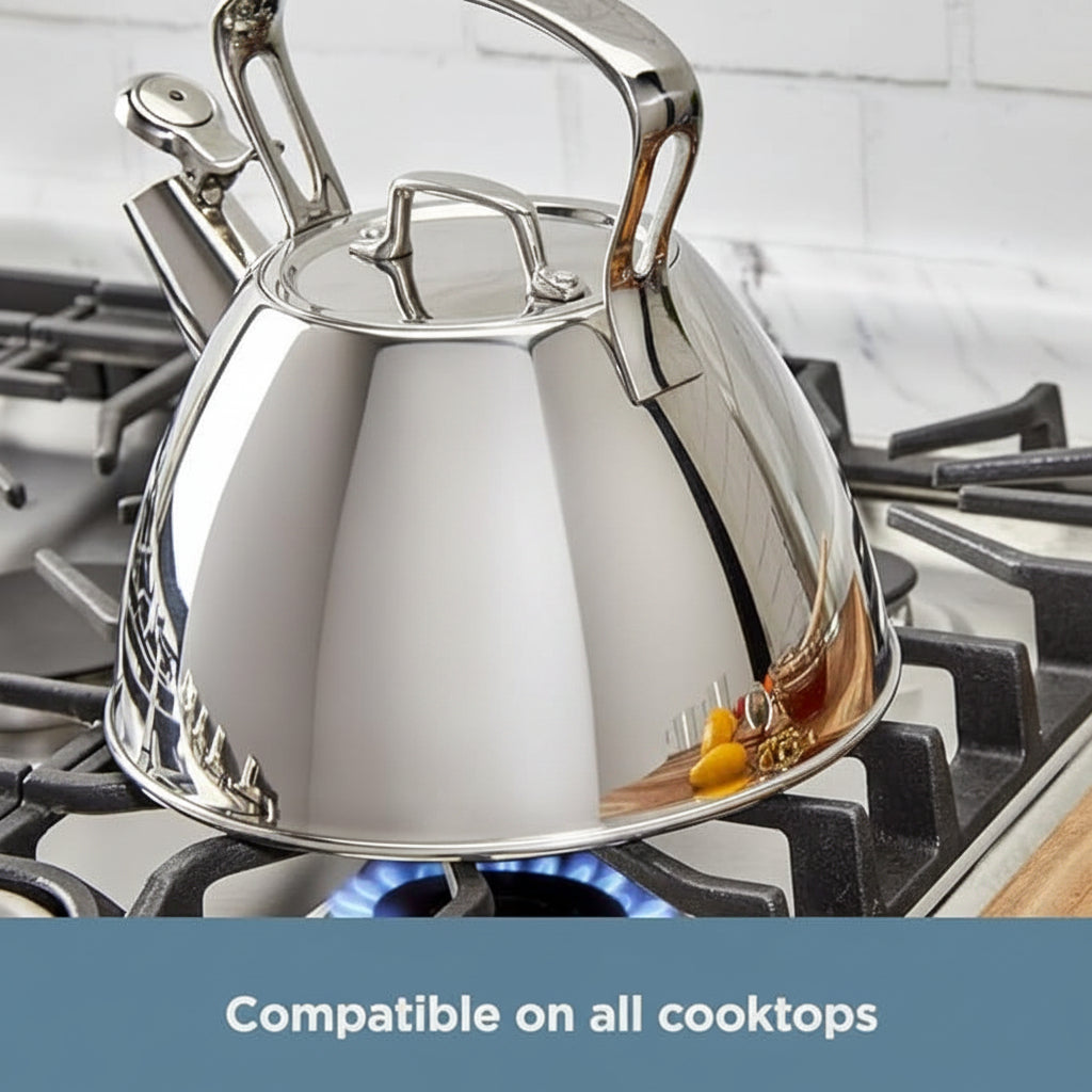 Stainless steel tea kettle for induction and compatible stovetops