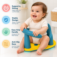 Infant bathing chair showing the rounded front bar, raised backrest, seating surface and suction attachments.