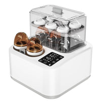 White electric infant bottle warmer with transparent storage compartment and digital display
