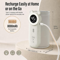 Front view of the compact cylindrical milk warming appliance with control buttons