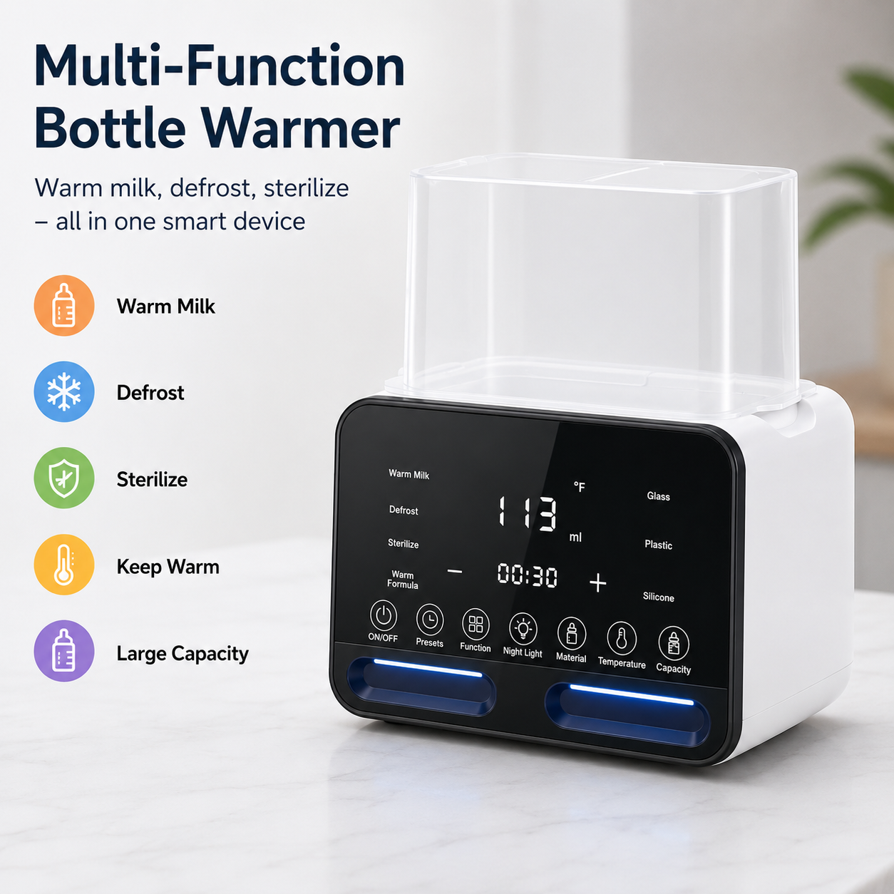 Infant bottle warmer with digital controls