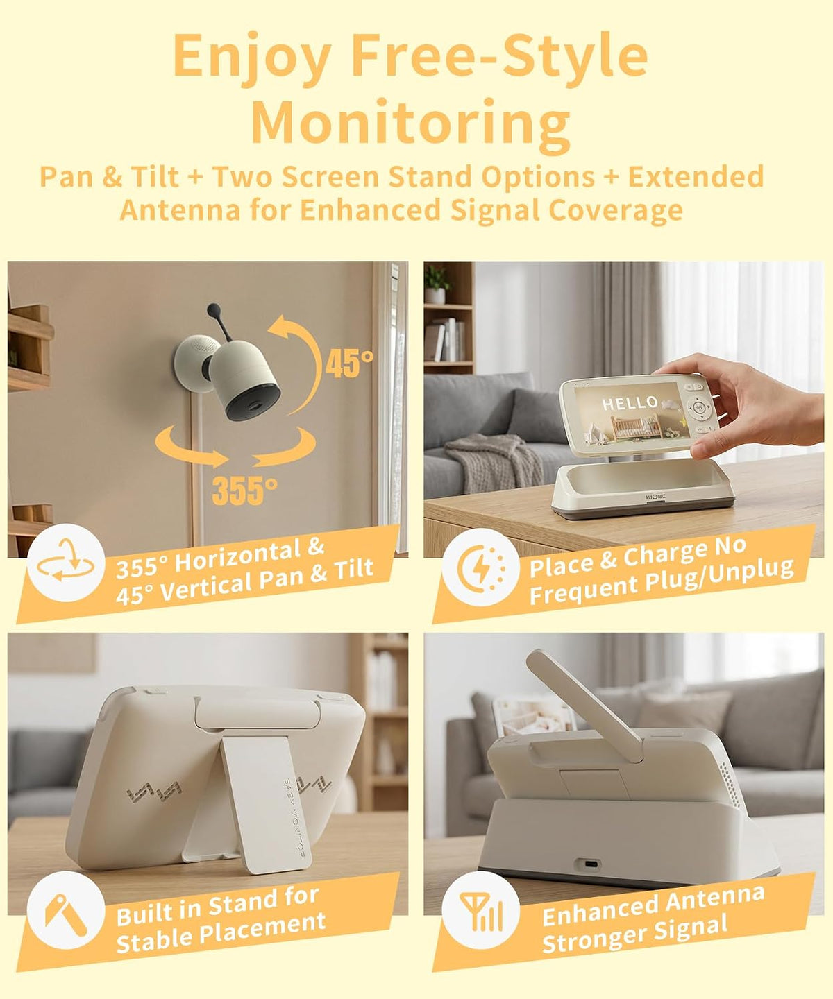 Compact infant camera positioned safely on a nursery shelf overlooking the baby's room