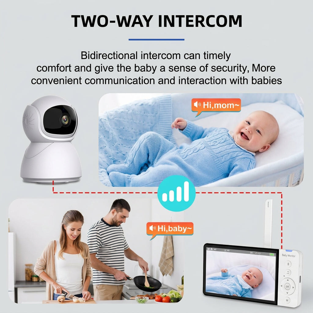 Infant monitoring camera positioned on a nursery shelf overlooking a baby's crib