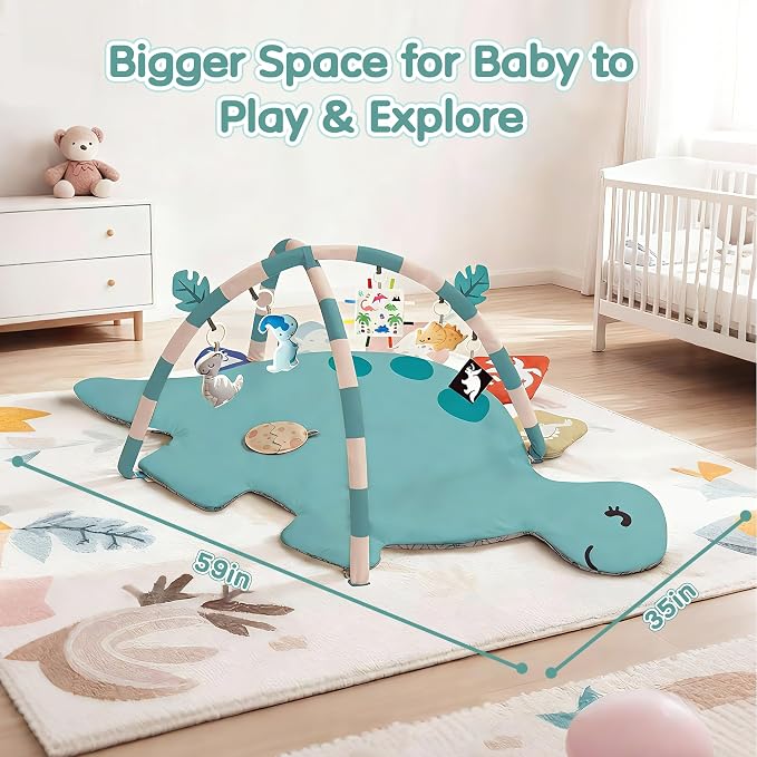 Infant dinosaur activity mat for supervised floor play