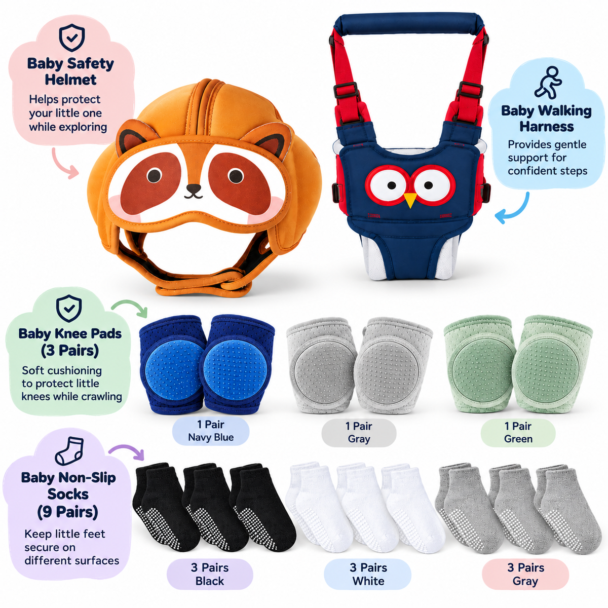 Adjustable infant head guard with chin strap for supervised everyday play
