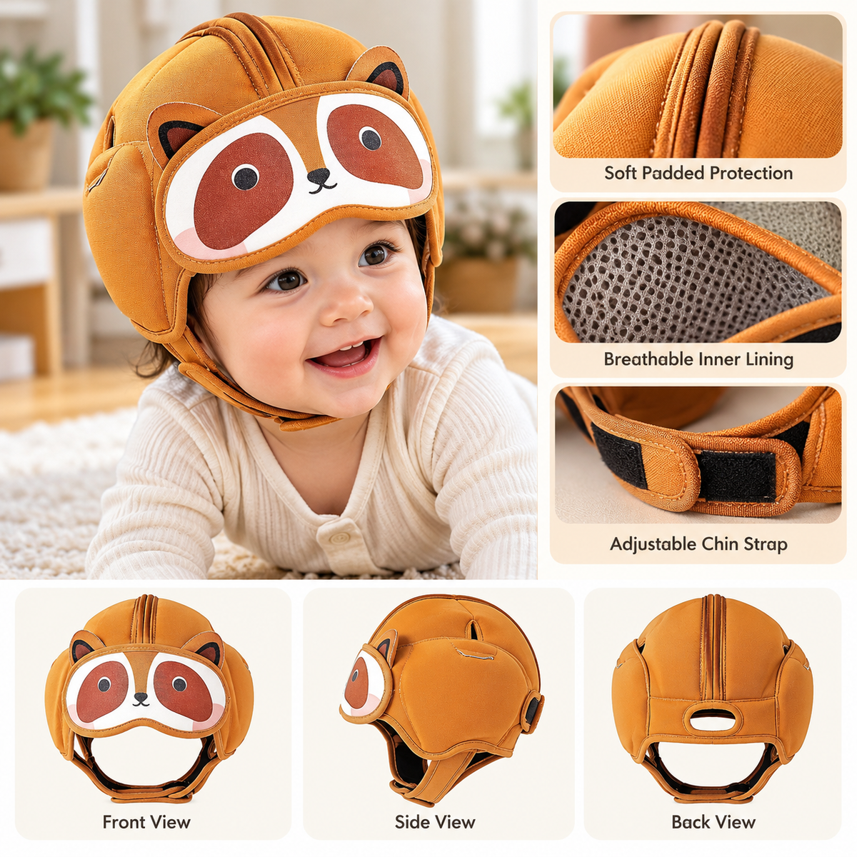 Infant head protector worn during supervised standing and first-step practice
