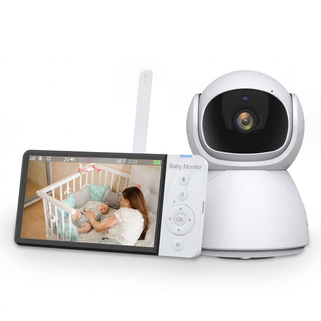 Parent checking a sleeping infant through a dedicated bedside video monitor
