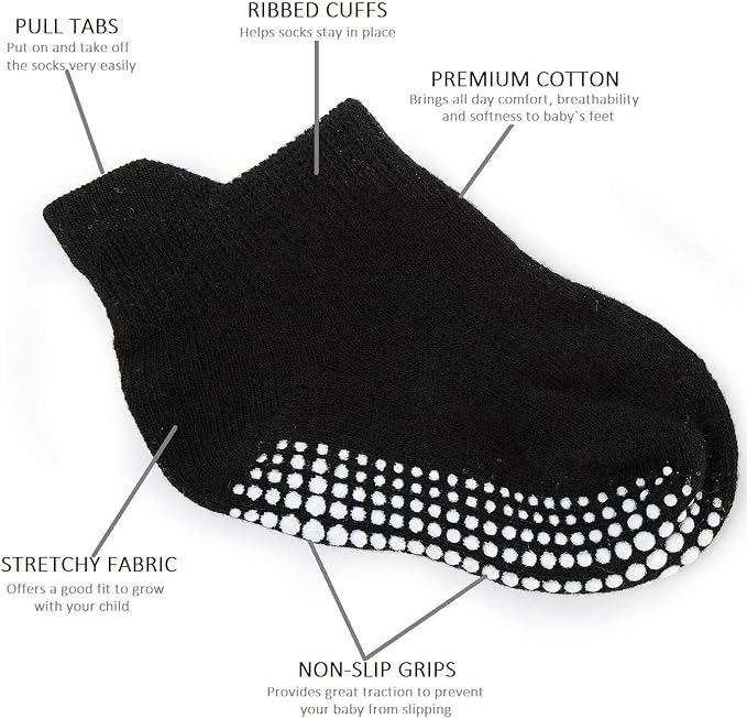 Infant non-slip socks featuring textured grip dots underneath