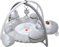 Infant play gym mat with hanging toys and activity arches