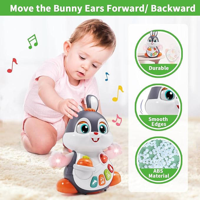 Infant playing musical bunny toy crawling toy for early learning and fun